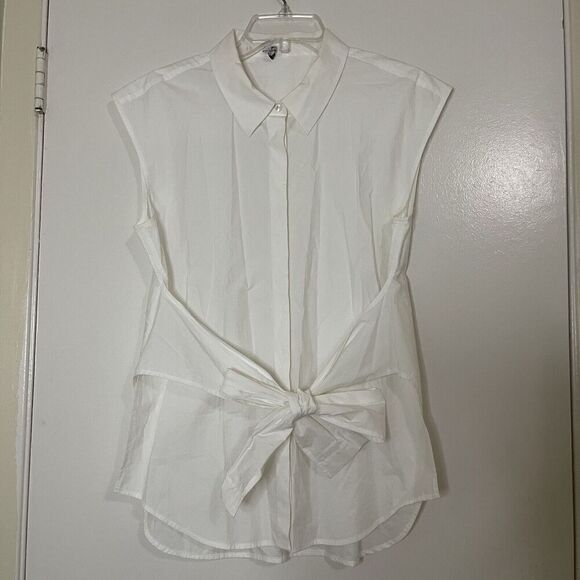T Alexander Wang button down white cotton tie waist top size XS - Picture 1 of 7